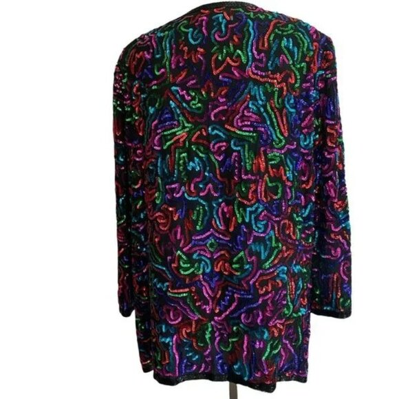 STENAY PLUS Sequin Jacket - Vibrant 100% Silk Evening Wear - VTG - 2X - Picture 6 of 15